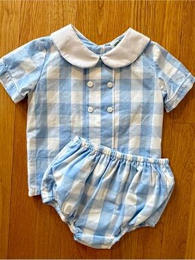 Classic Blue Gingham Peter Pan Collar Baby Set